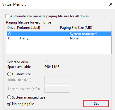 set virtual memory