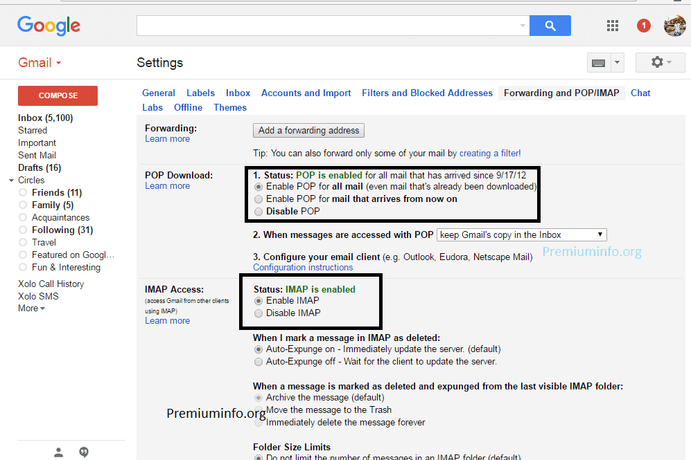 How to enable gmail imap setting also pop3 smtp premiuminfo