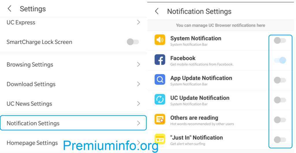 Disable uc browser notifications