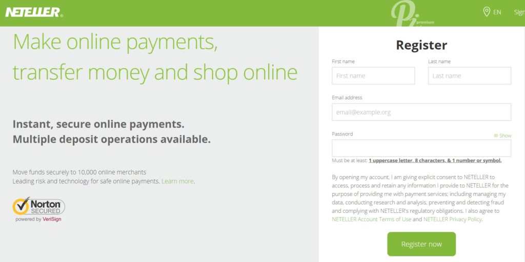 Neteller Registration form