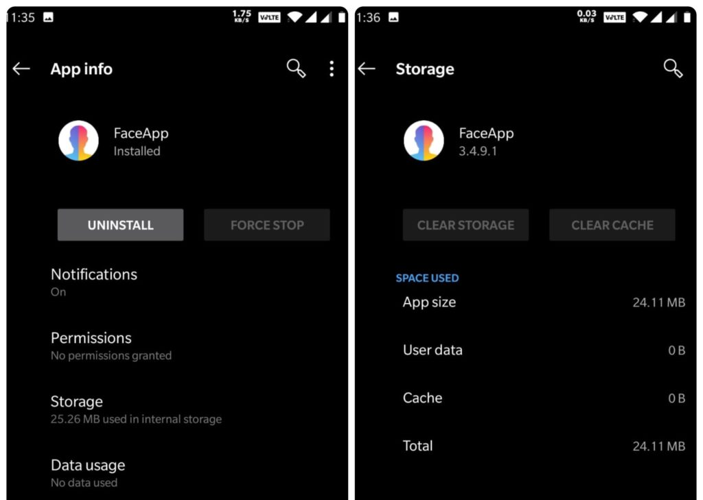 clear cache and storage