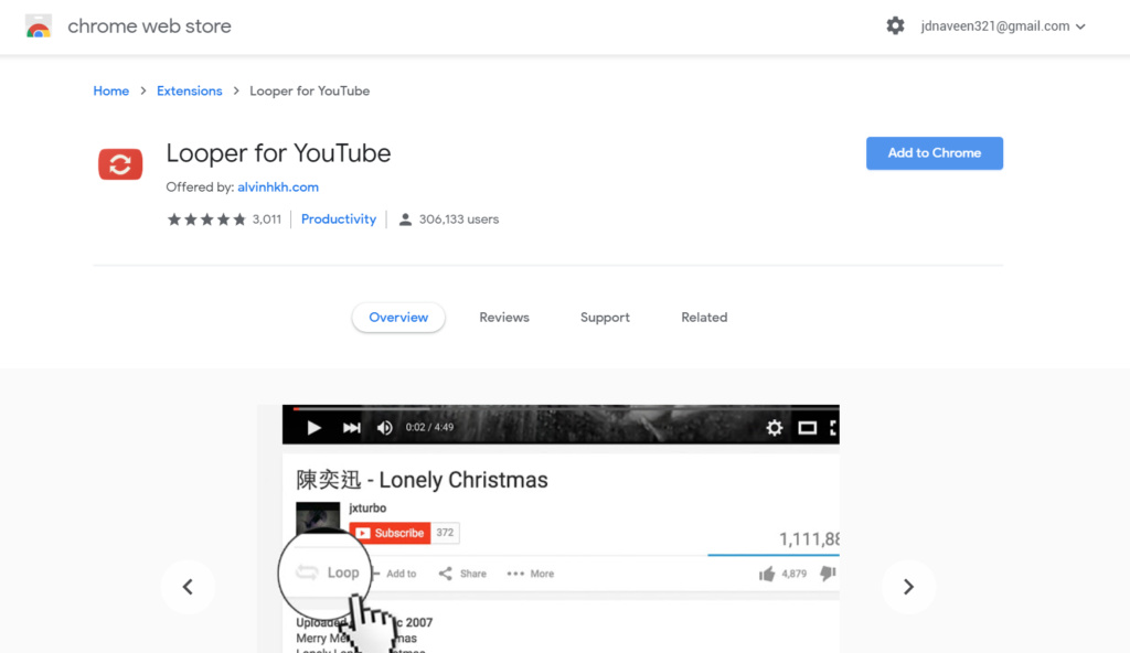 youtube loop for chrome extension