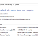 Advanced system settings in control panel