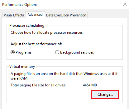 Change virtual memory