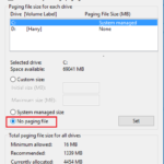 No paging file in virtual memory