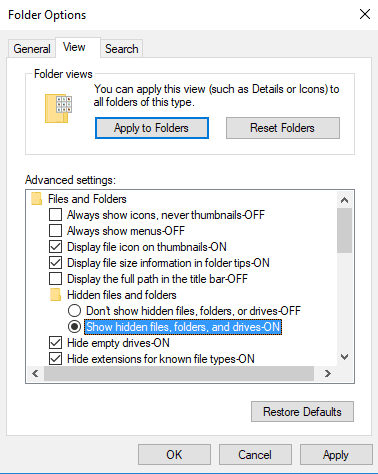 show hidden folders