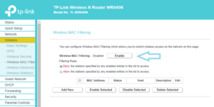 Enable wireless mac filter