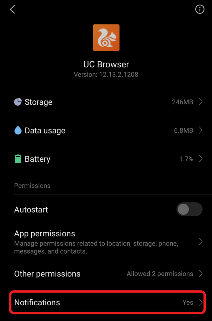 disable notification uc browser