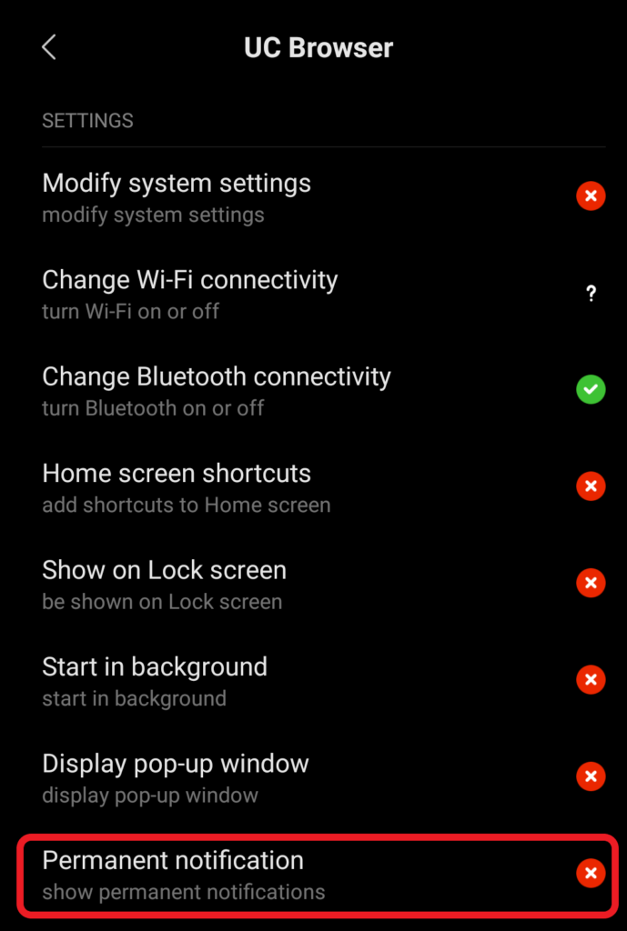 turn off permanent notification uc browser