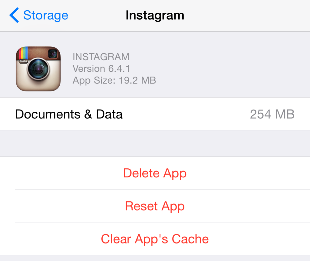 Clear cache Instagram