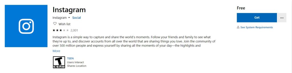Instagram for windows 10