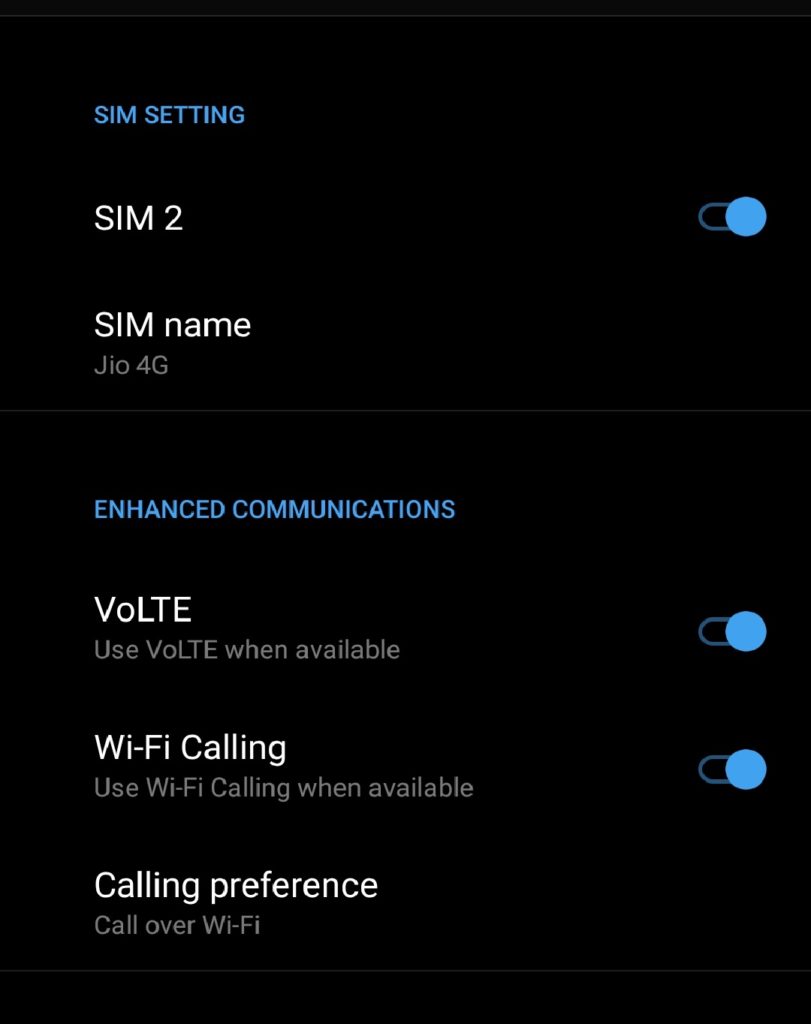 Enable Volte and VoWiFi in settings