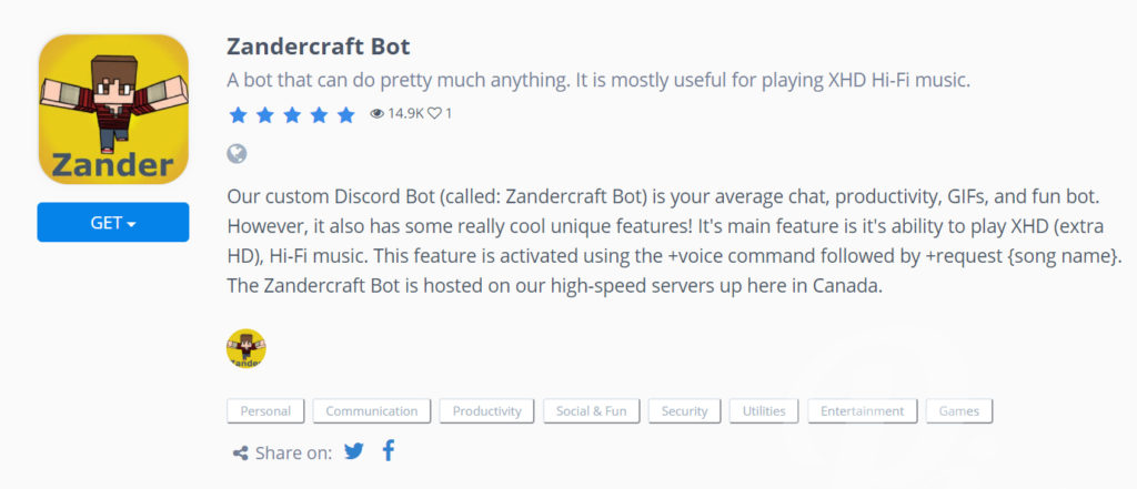 Zandercraft Discord Music Bot