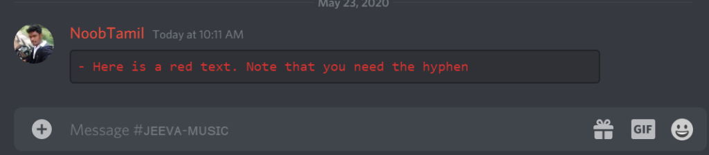 create Red text with block in discord