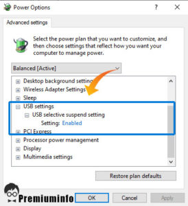 USB Settings for Power